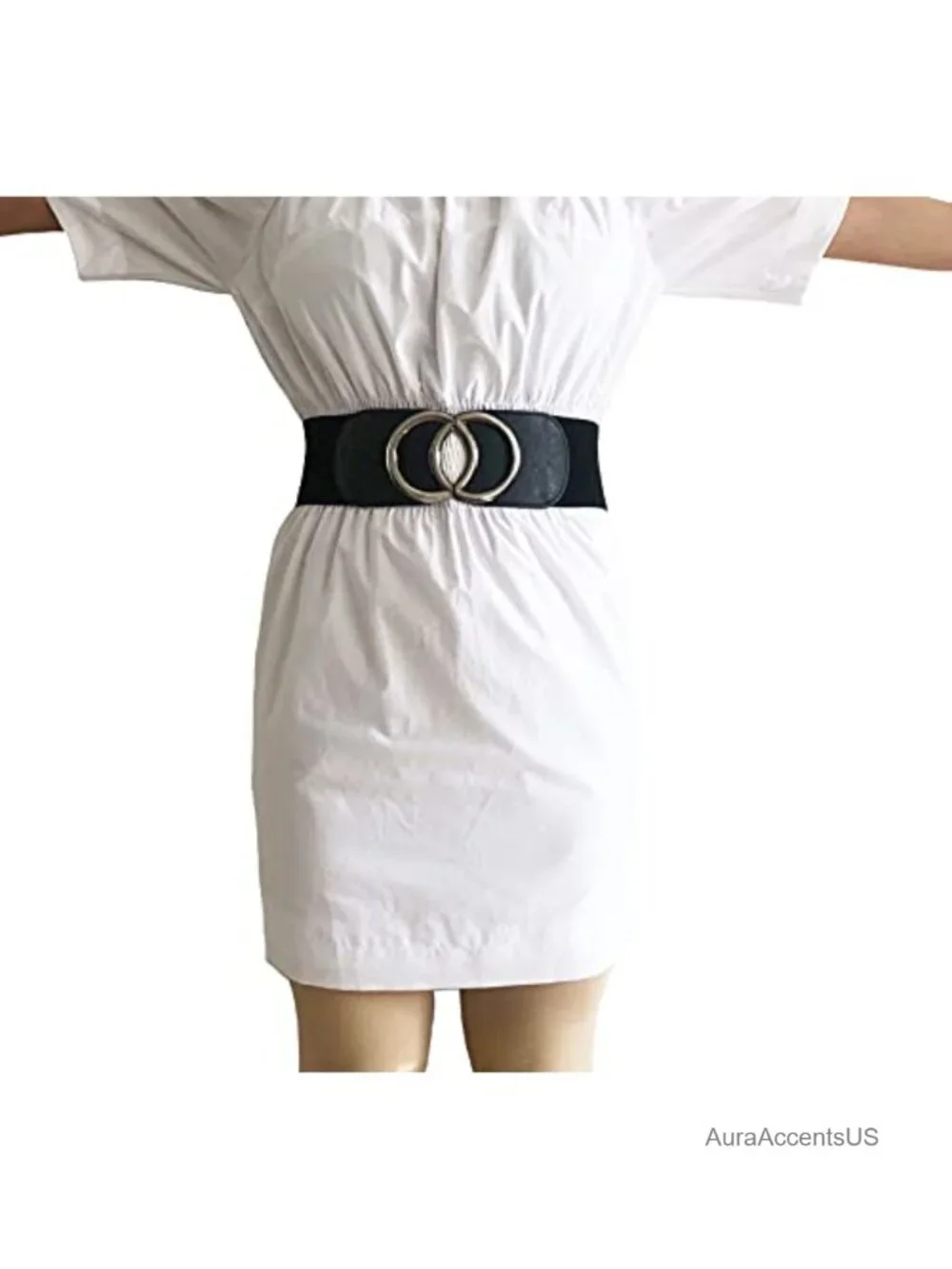Elastic Wide Waist Cinch Belt for Dresses, Faux Leather